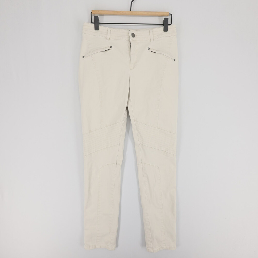Peruvian Connection Moto Pants Womens 6 Cream Ankle Zip Moto Stretch Mid